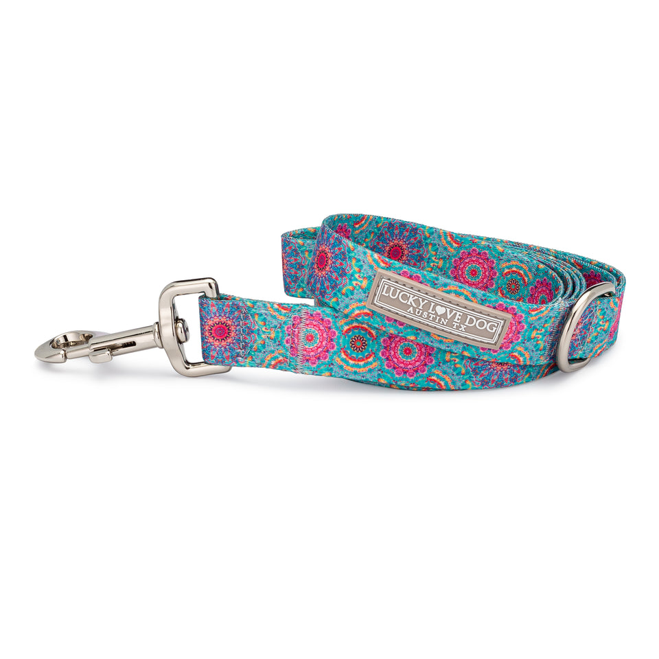 vibrant pink and turquoise boho dog leash