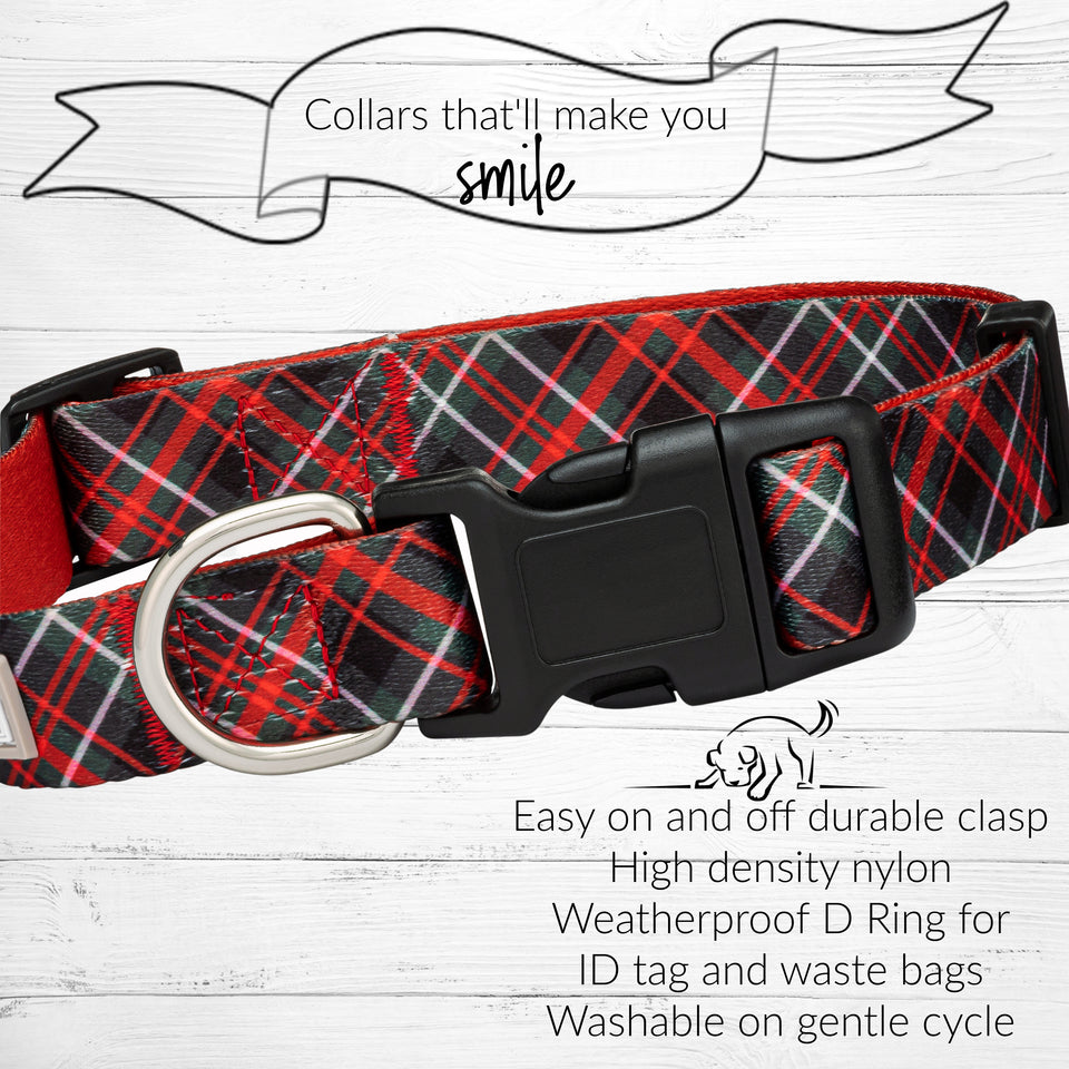 red and green plaid dog collar durable clasp