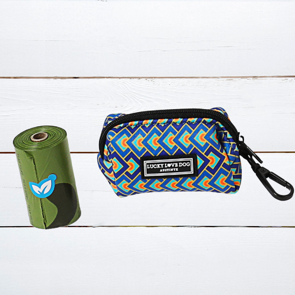 orange and blue geometric diagonal modern matching dog waste bag holder