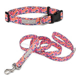 Pink and orange floral dog collar and matching leash with Lucky Love Dog