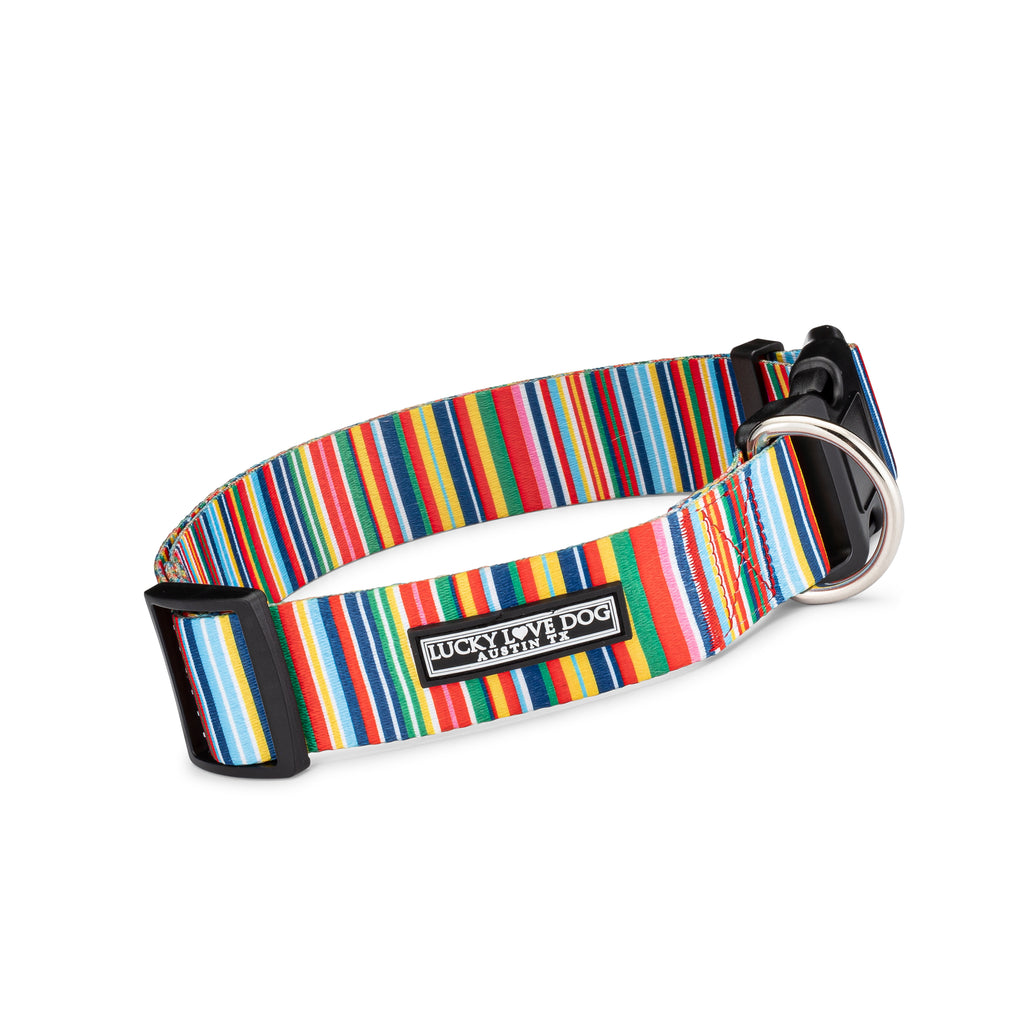 rainbow striped wide dog collar front