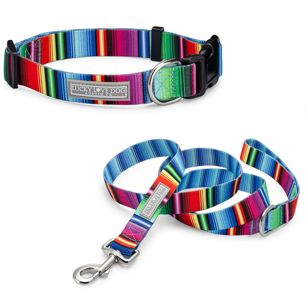 fiesta striped mexican dog collar and leash