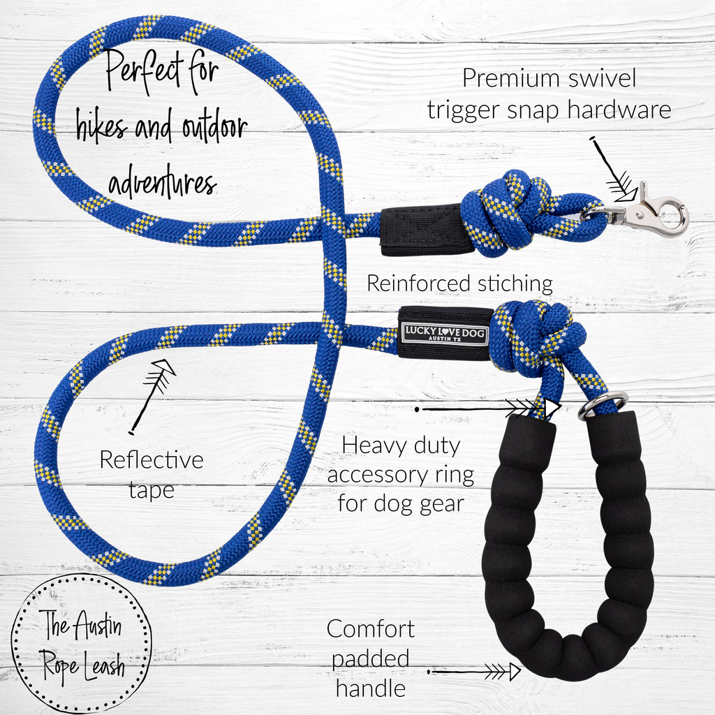 heavy duty hiking leash with reflective thread and padded handle