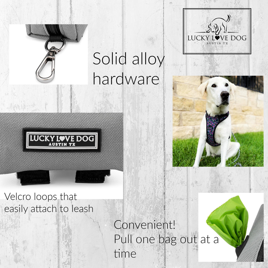 gray dog waste bag holder with solid alloy hardware