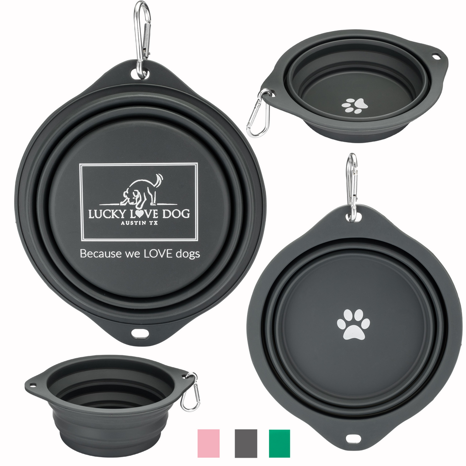gray collapsible silicone travel bowl all views
