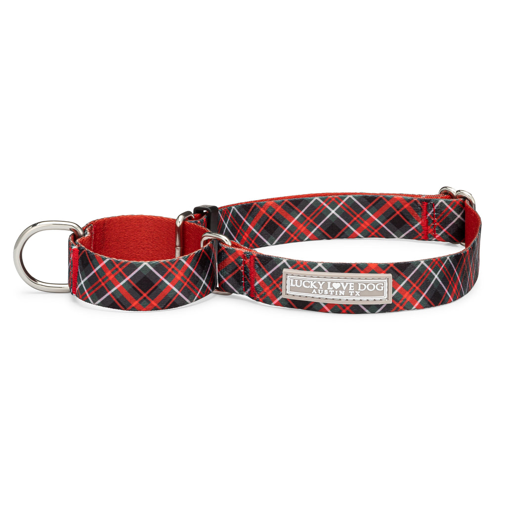red and green plaid martingale dog collar